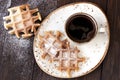 Tasty waffles with black coffee Royalty Free Stock Photo