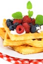 Tasty waffles with summery fruits Royalty Free Stock Photo