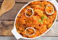 tasty yam pottage decorated with green spices and onion rings Royalty Free Stock Photo