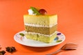 Tasty yellowcake with cream layers and fruit de Royalty Free Stock Photo