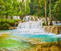 Tat Sae Waterfalls. Beautiful landscape. Laos. Royalty Free Stock Photo