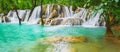 Tat Sae Waterfalls. Beautiful landscape, Laos. Panorama Royalty Free Stock Photo
