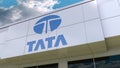 Tata Group logo on the modern building facade. Editorial 3D rendering