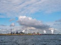 Tata steel industry blast furnaces in harbour of IJmuiden, Netherlands