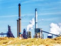 Steel factory with big chimneys in IJmuiden, the Netherlands