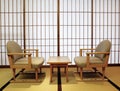 Tatami, shoji sliding doors, table and chairs Royalty Free Stock Photo