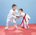 On the tatami small athletes train techniques of judo