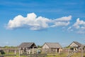 Tatar village , old building , hut , grass, green,, with, eating, eating, growing, running, equestrian, Tatar village , Royalty Free Stock Photo