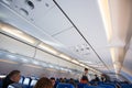 Tatarstan, Kazan. 20 April 2017: Interior of the aircraft cabin, ceiling, ventilation system.