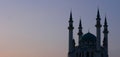 Tatarstan, Russia - 7 July 2021.Kul Sharif mosque in Kazan Kremlin at night. View of Islamic architecture, famous tourist attracti