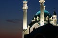 Tatarstan, Russia - 7 July 2021.Kul Sharif mosque in Kazan Kremlin at night. View of Islamic architecture, famous tourist attracti