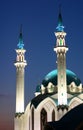 Tatarstan, Russia - 7 July 2021.Kul Sharif mosque in Kazan Kremlin at night. View of Islamic architecture, famous tourist attracti