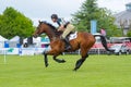 Tatersalls horse show racing chestnut horse galloping in action on competition