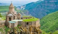 Tatev, Armenia - May 11, 2017. Famous Tatev Monastery in mountains with funicular