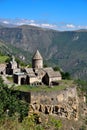 The Tatev Monsastery sits on a rock promontory .