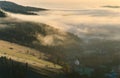 Foggy morning in the mountain valley Royalty Free Stock Photo