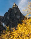 Autumn Tatra mountains Mnich (Monk) peak over colorful leaves