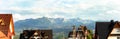 Tatra Mountains, Tatry mountain range high resolution HQ panorama full view, Polish side landscape, guesthouses buildings tourism