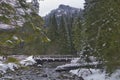 Bridge on a mountain stream in winter time Royalty Free Stock Photo