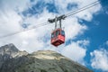 TATRANSKA LOMNICA, SLOVAKIA, AUGUST 2020 - Red cabin of cableway from Skalnate pleso to peak Lomnicky Stit in High Royalty Free Stock Photo