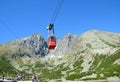 TATRANSKA LOMNICA, SLOVAKIA - August 26, 2016: Red cable car going to Lomnicky stit peak. It is one of the steepest cable cars in