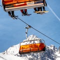 Ski lift and peak Lomnicky stit in High Tatras mountains in resort Tatranska Lomnica, Slovakia Royalty Free Stock Photo