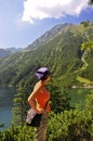 Tatras - Sea eye, Girl looking at a mountain