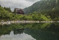 Tatry, Morskie Oko - a mountain range, Poland, Europe; a view of the lake and the hostel. Royalty Free Stock Photo