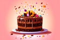 tatsy chocolate birthday cake with confetti Royalty Free Stock Photo