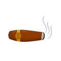 Tattered cigar with smoke. Large Cuban tobacco cigarette.