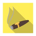A tattered cigar with smoke. A sign of authority in the casino.Kasino single icon in flat style vector symbol stock