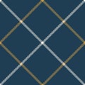 Tattersall plaid pattern autumn in blue, gold, off white. Seamless herringbone textured background graphic art for skirt, blanket. Royalty Free Stock Photo