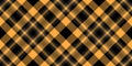 Tattersall textile vector seamless, xmas check tartan fabric. Presentation pattern plaid texture background in orange and black