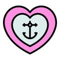 Tattoo anchor heart icon color outline vector