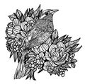 Tattoo art bird hand drawing and sketch black and white Royalty Free Stock Photo