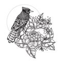 Tattoo art bird hand drawing and sketch black and white Royalty Free Stock Photo