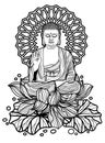 Tattoo art buddha china design on lotus hand drawing and sketch