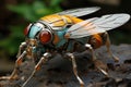 Tattoo art, close up of a colorful insect on a rock, genetically modified robotic Honey Bee, AI Generated