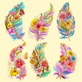 Tattoo art design of Floral Feather collection Royalty Free Stock Photo