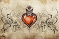 Tattoo art design, heart with two nymphs Royalty Free Stock Photo