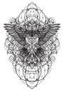 Tattoo art owl hand drawing sketch black and white Royalty Free Stock Photo