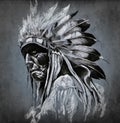 Tattoo art, portrait of american indian head Royalty Free Stock Photo