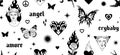 Tattoo art 1990s, 2000s. Y2k seamless pattern. Butterfly, fire, flame, heart, greek statue. Royalty Free Stock Photo