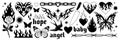 Tattoo art 1990s, 2000s. Y2k stickers. Butterfly, barbed wire, fire, flame, chain, heart. Royalty Free Stock Photo