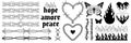 Tattoo art 1990s, 2000s. Y2k stickers. Butterfly, barbed wire, fire, flame, chain, heart. Royalty Free Stock Photo