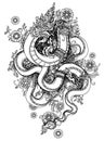 Tattoo art thai dargon flower hand drawing and sketch black and white Royalty Free Stock Photo