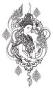 Tattoo art a woman thai dargon hand drawing and sketch Royalty Free Stock Photo