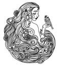 Tattoo art women and flower hand drawing and sketch black and white Royalty Free Stock Photo