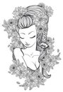 Tattoo art women and flower hand drawing and sketch black and white Royalty Free Stock Photo