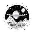 Tattoo astrology vector art. Universe space tattoo print. Magic astronomy graphic with planets, star, girl